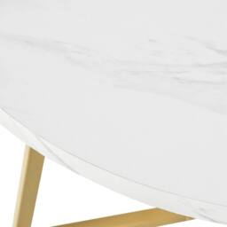 VOGREX Round Marble Effects Dining Table with Gold Metal Legs for 4 People in White - thumbnail 5