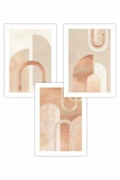 ARTZE Set of 3 Mid Century Terracotta & Beige Arches Art Posters - Size: W50 cm x H70 cm