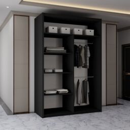 Sliding Wardrobes 4U Contemporary 2-Door Sliding Wardrobe with Mirror Door W120cm x H217cm in Black - thumbnail 3