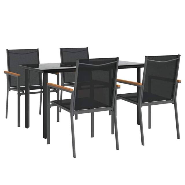 Berkfield Home Beautiful 5 Piece Garden Dining Set Black Textilene & Steel - image 1