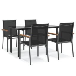 Berkfield Home Beautiful 5 Piece Garden Dining Set Black Textilene & Steel - thumbnail 3