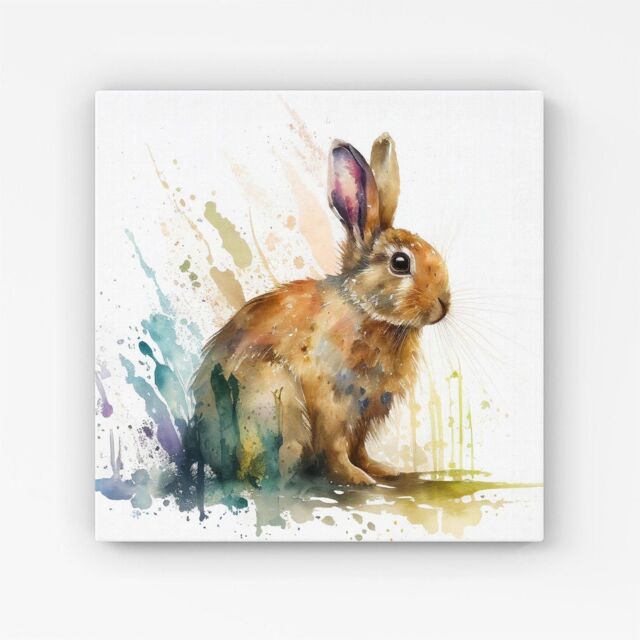 "Warren Reed - Designer Rabbit Splash Watercolour Canvas in Brown - Size: W16"" x H16""" - image 1
