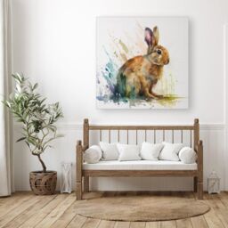 "Warren Reed - Designer Rabbit Splash Watercolour Canvas in Brown - Size: W16"" x H16""" - thumbnail 3