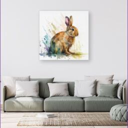 "Warren Reed - Designer Rabbit Splash Watercolour Canvas in Brown - Size: W16"" x H16""" - thumbnail 4