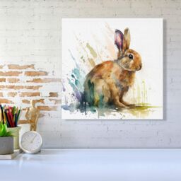 "Warren Reed - Designer Rabbit Splash Watercolour Canvas in Brown - Size: W16"" x H16""" - thumbnail 2