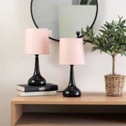 ValueLights Teardrop Pair of Fabric Shades Black Touch Table Lamps with Bulbs in Baby Pink - thumbnail 4