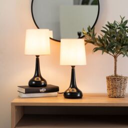 ValueLights Teardrop Pair of Fabric Shades Black Touch Table Lamps with Bulbs in Baby Pink - thumbnail 3