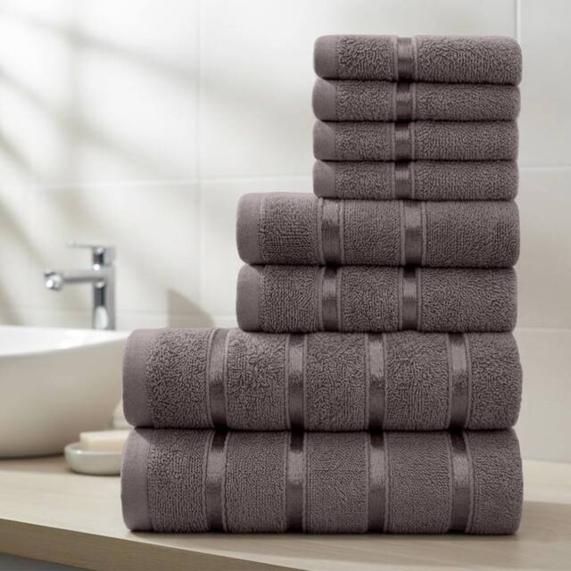 Smart Living Luxury 100% Cotton 8 Piece Super Soft Bathroom Towel Bale Set in Grey - image 1