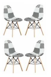 Life Interiors Set of 4 Patchwork Modern Dining Chairs with Wooden Legs & Black Metal Wire Frame - thumbnail 1