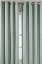 Homescapes Linen Eyelet Lined Curtain Pair in Duck Egg Blue - Size: 228 cm width x 183 cm drop - thumbnail 2
