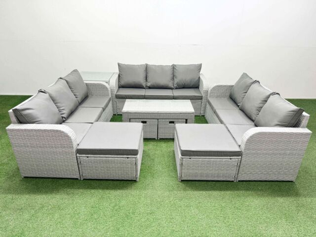 Fimous PE Rattan 3 Seater Sofa Set with Oblong Coffee Table Side Table Grey in Light Grey - image 1