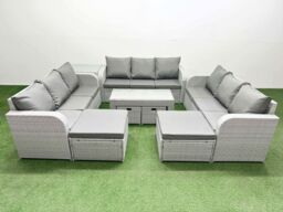 Fimous PE Rattan 3 Seater Sofa Set with Oblong Coffee Table Side Table Grey in Light Grey - thumbnail 1