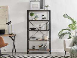 FurnitureboxUK Ashton Industrial Black Metal Box Shelf Unit With 5 Scratch Resistant Melamine Coated Shelves Supporting 10KG Each in Brown - thumbnail 2