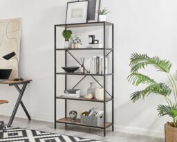 FurnitureboxUK Ashton Industrial Black Metal Box Shelf Unit With 5 Scratch Resistant Melamine Coated Shelves Supporting 10KG Each in Brown
