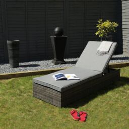 Charles Bentley Garden Waterproof Reclining Rattan Sun Lounger in Grey - thumbnail 2