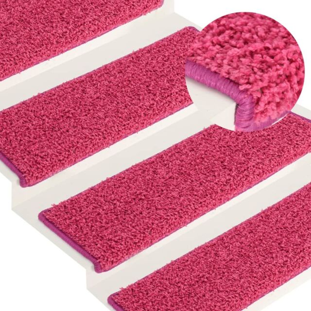 Berkfield Home Carpet Stair Treads 15 pcs 65x21x4 cm Pink - Size: Medium - image 1