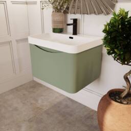 Balterley Arch Wall Hung 1-Drawer Bathroom Vanity, Ceramic Basin, Green, 600mm in Green - thumbnail 4