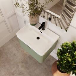 Balterley Arch Wall Hung 1-Drawer Bathroom Vanity, Ceramic Basin, Green, 600mm in Green - thumbnail 3