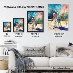 "Artery8 Two Golfer Friends in Bunker Watercolour Golf Sun Framed Art Print in Blue - Size: W12"" x H16""" - thumbnail 3