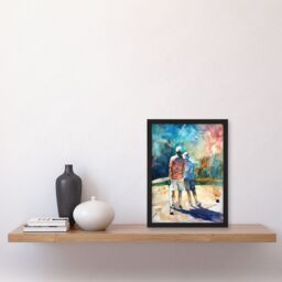 "Artery8 Two Golfer Friends in Bunker Watercolour Golf Sun Framed Art Print in Blue - Size: W12"" x H16""" - thumbnail 4