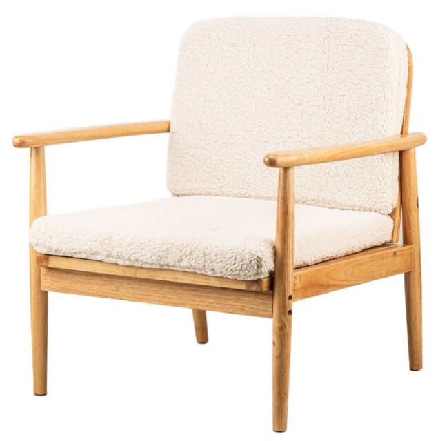 Nordlys Scandinavian Lounge Armchair with Wooden Frame & Fabric in White - image 1