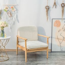 Nordlys Scandinavian Lounge Armchair with Wooden Frame & Fabric in White - thumbnail 8