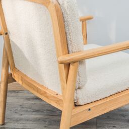 Nordlys Scandinavian Lounge Armchair with Wooden Frame & Fabric in White - thumbnail 7