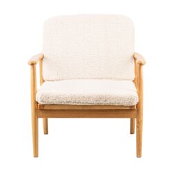 Nordlys Scandinavian Lounge Armchair with Wooden Frame & Fabric in White - thumbnail 6