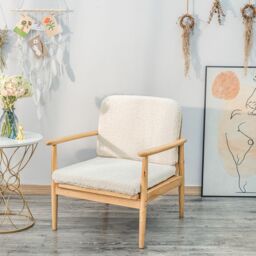 Nordlys Scandinavian Lounge Armchair with Wooden Frame & Fabric in White - thumbnail 2
