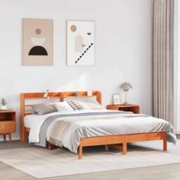 Berkfield Home Bed Frame without Mattress Wax Brown 160x200 cm Solid Wood Pine - thumbnail 2