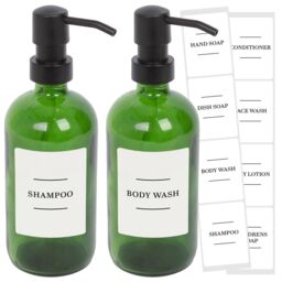 Harbour Housewares Glass Soap Dispensers with Labels - 500ml - White - Pack of 2 in Green