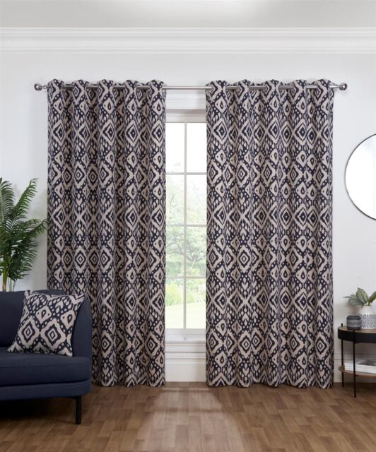 Sundour Marrakech Eyelet Curtains in Blue - Size: 168 cm width x 137 cm drop - image 1