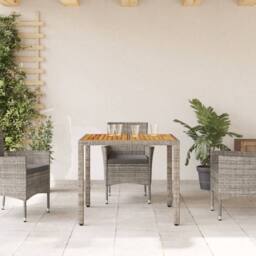 Berkfield Home Garden Table with Acacia Wood Top Grey 90x90x75 cm Poly Rattan - Size: 90 x 90 x 75 cm - thumbnail 1