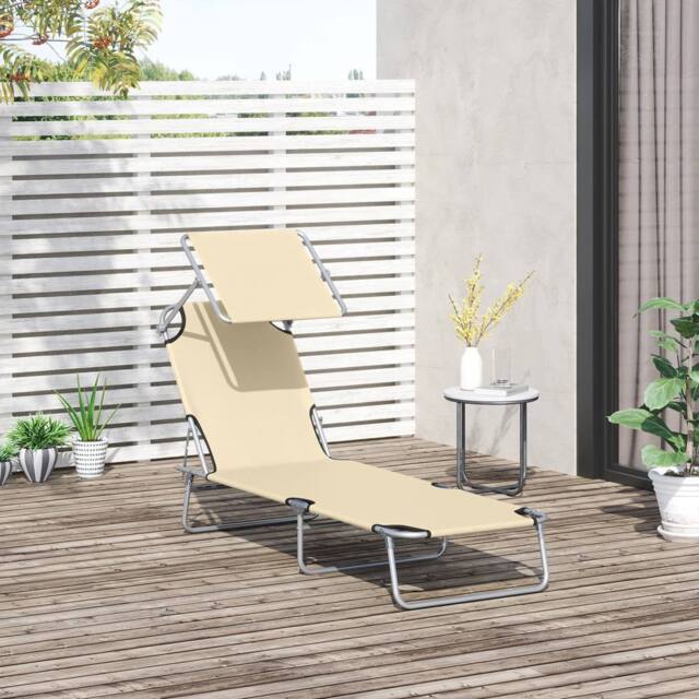 OUTSUNNY Folding Chair Sun Lounger w/ Sunshade Garden Recliner Hammock in Beige - image 1