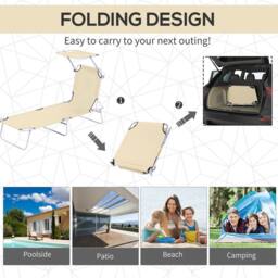 OUTSUNNY Folding Chair Sun Lounger w/ Sunshade Garden Recliner Hammock in Beige - thumbnail 4