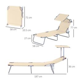 OUTSUNNY Folding Chair Sun Lounger w/ Sunshade Garden Recliner Hammock in Beige - thumbnail 3