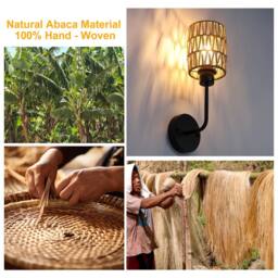 NIVOR Farmhouse Woven Rattan Dimmable Armed Sconce Wall LIght (Set of 2) E27 in Brown - thumbnail 8