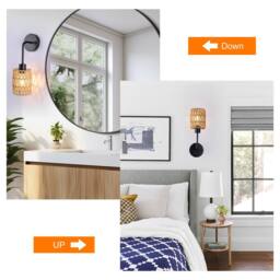 NIVOR Farmhouse Woven Rattan Dimmable Armed Sconce Wall LIght (Set of 2) E27 in Brown - thumbnail 4