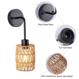 NIVOR Farmhouse Woven Rattan Dimmable Armed Sconce Wall LIght (Set of 2) E27 in Brown - thumbnail 9