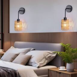 NIVOR Farmhouse Woven Rattan Dimmable Armed Sconce Wall LIght (Set of 2) E27 in Brown - thumbnail 5