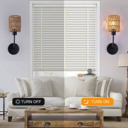 NIVOR Farmhouse Woven Rattan Dimmable Armed Sconce Wall LIght (Set of 2) E27 in Brown - thumbnail 3