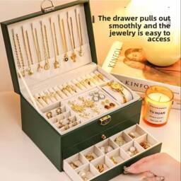 Hinsinc 3-Layer Jewellery Box - Necklace Organizer & Drawers in Black - thumbnail 5