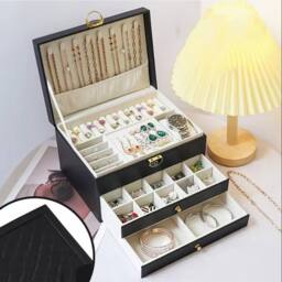 Hinsinc 3-Layer Jewellery Box - Necklace Organizer & Drawers in Black - thumbnail 6
