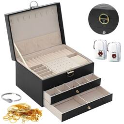 Hinsinc 3-Layer Jewellery Box - Necklace Organizer & Drawers in Black