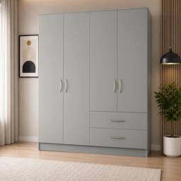 KDMD Venice Grey 4 Door Wardrobe with 2 Drawers