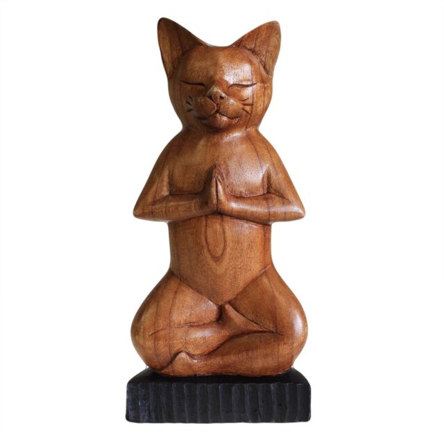KDMD Handcarved Yoga Cats - Lotus in Brown - image 1