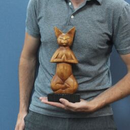 KDMD Handcarved Yoga Cats - Lotus in Brown - thumbnail 2