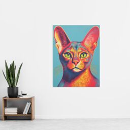 Artery8 Wall Art Print Abyssinian Cat Lino Reduction Red On Blue Bold Vibrant Screen Risograph Artwork Spot Block Colour Duotone Retro Riso Interior - thumbnail 4
