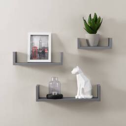SPOT ON DEALZ U Shape Set of 3 Wall Floating Shelf in Grey - Size: 1 Pack - thumbnail 4