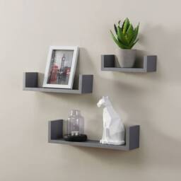 SPOT ON DEALZ U Shape Set of 3 Wall Floating Shelf in Grey - Size: 1 Pack - thumbnail 3